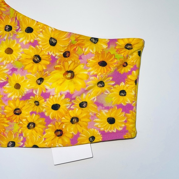 Zara NWT Yellow & Pink Sunflower Print One Shoulder Cropped Top Medium Women’s - Picture 4 of 10